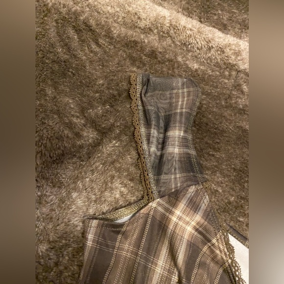 ROMWE PUNK Grunge Plaid Print Knotted Front Lace Trim Dress - Picture 3 of 4